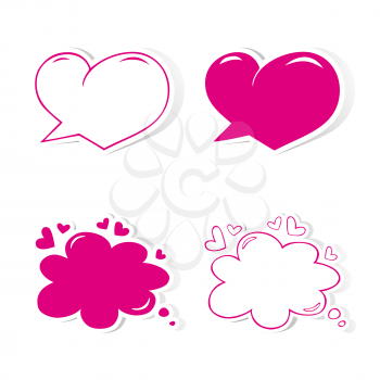 Heart shaped speech bubbles set. Design elements for Valentines day, wedding or baby shower invitation, scrapbooking etc. Vector illustration