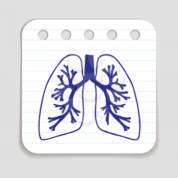 Doodle Lungs icon. Infographic symbol hand drawn with pen. Scribble style graphic design element. Web button. Medical symbol on a notepad page with lines.