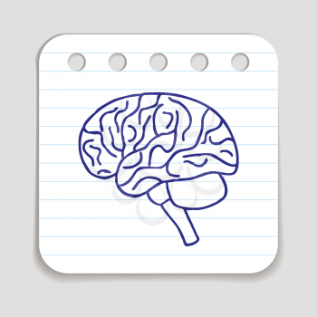 Doodle Brain icon. Infographic symbol hand drawn with pen. Scribble style graphic design element. Web button. Medical symbol on a notepad page with lines.