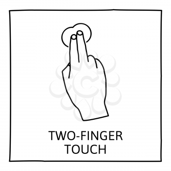Doodle gesture icon. Two fingers touch. Touch screen hand gestures. Hand drawn. Isolated on white. Vector illustration.