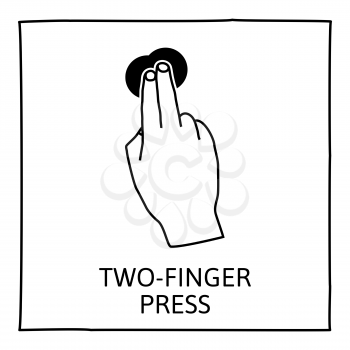 Doodle gesture icon. Two fingers long press. Touch screen hand gestures. Hand drawn. Isolated on white. Vector illustration.
