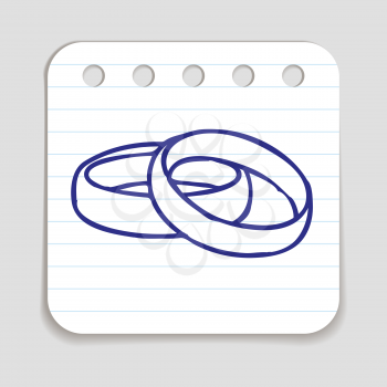 Doodle Wedding Rings icon. Blue pen hand drawn infographic symbol on a notepaper piece. Line art style graphic design element. Web button with shadow. Wedding, summer or spring flowers concept. 