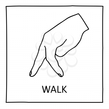 Doodle Walk icon. Hand drawn gesture symbol. Line art style graphic design element. Approval, vote, love, favorite gesture concept. Vector illustration