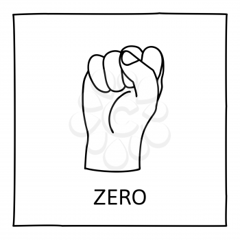 Doodle Zero or Fist icon. Hand drawn gesture symbol. Line art style graphic design element. Learn counting with fingers. Political fight, revolution concept. Vector illustration