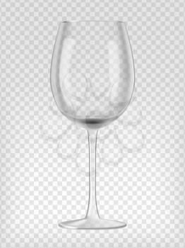 Empty wine glass. Transparent realistic vector illustration.