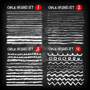 Mega set of chalk brushes. Handmade design elements on chalkboard background. Grunge vector illustration.