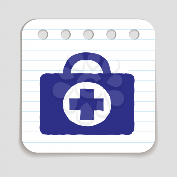 Doodle Doctors Bag icon. Blue pen on notepad page. Vector illustration.