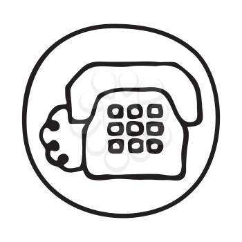 Doodle Telephone icon. Infographic symbol in a circle. Line art style graphic design element. Web button.  Client service, phone call, telecommunication concept