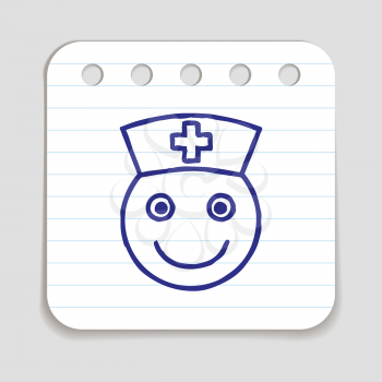 Doodle doctor nurse icon. Blue pen hand drawn infographic symbol on a notepaper piece. Line art style graphic design element. Profile picture avatar.