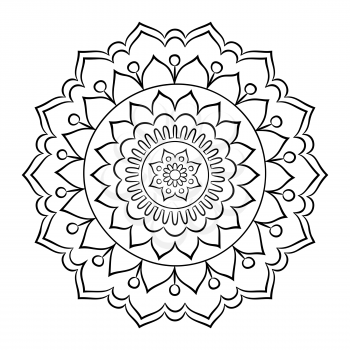 Doodle mandala coloring page. Outline floral design element. Coloring book pattern. Decorative round flower. Anti-stress therapy pattern on white background. Meditation poster. Vector illustration.