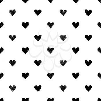Seamless pattern with hearts. Hand painted pastel crayon. Grunge background. Design element for wallpapers, wedding invitations, birthday card, scrapbooking, fabric print etc. Vector illustration.