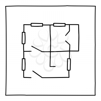 Doodle apartment floorplan icon. Black and white symbol with frame. Line art style graphic design element. Web button. Isolated on white background. Apartment blueprint floor plan.