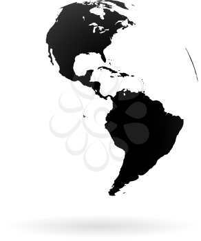 Highly detailed Earth globe symbol, North and South America. Black on white background.