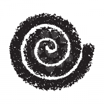 Spiral symbol hand painted crayon. Decorative graphic design element. Concentric curvy shape, swirling swash isolated on white background. Movement, endless time, cycle concept. Vector illustration