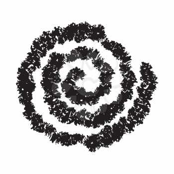 Spiral symbol hand painted crayon. Concentric curvy shape, swirling swash isolated on white background. Movement, endless time, cycle concept. Decorative graphic design element. Vector illustration