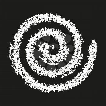 Spiral symbol hand painted crayon. Decorative graphic design element. Concentric curvy shape, swirling chalk swash on black background. Movement, endless time, cycle concept. Vector illustration