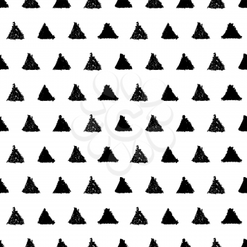 Seamless pattern with triangles. Hand painted pastel crayon. Grunge background. Design element for wallpapers, invitations, birthday card, scrapbooking, fabric print etc. Vector illustration.