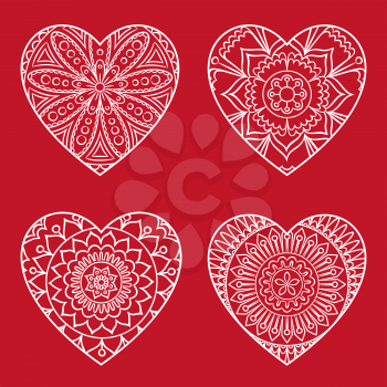 Doodle heart Valentine s Day card. Outline floral design element in a heart shape. Coloring book pattern. Decorative hearts set. Love, wedding, engagement concept. Vector illustration.