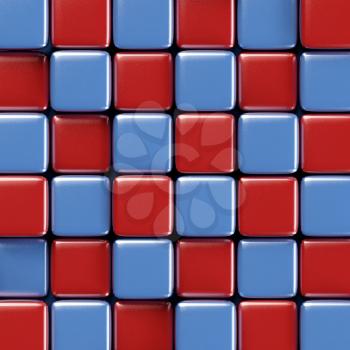 Abstract geometric background with brightly colored blue and red cubes of various height. 