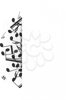 Music banner with shadow. Musical background clef and notes. Place for your text. Graphic design element for web, flyers, prints. Abstract vector illustration.