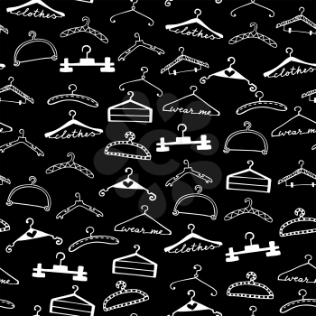 Doodle seamless clothes hangers pattern. Hand drawn cute fashion style scribble. Graphic design element for scrapbooking, advertisement, web site, print, sale, invitation, flyer. Vector illustration