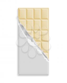 White chocolate bar, blank wrapper mock up. Sweet dessert package template. Place for text, symbol. Graphic design element for packaging poster, flyer, dessert advertisement. Vector illustration