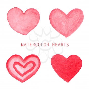 Watercolor hearts set. Hand drawn abstract art. Design element for Valentines Day, wedding, baby shower, birthday card etc. Vector illustration