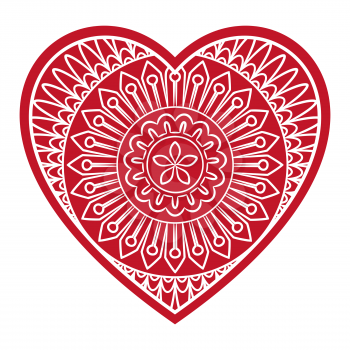 Doodle heart Valentines Day love symbol. Floral heart shape. Decorative round flower. Graphic design element for wedding invitation, birthday card, baby shower, flyer, sticker. Vector illustration.
