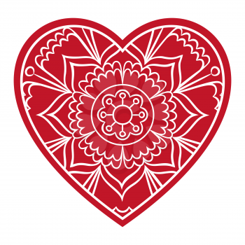 Doodle heart Valentines Day love symbol. Floral heart shape. Decorative round flower. Graphic design element for wedding invitation, birthday card, baby shower, flyer, sticker. Vector illustration.