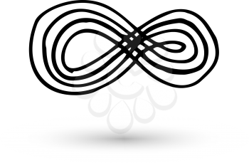 Infinity symbol hand drawn with ink brush. Thin line scribble icon. Modern doodle grunge outline. Cycle, endless, life concept. Graphic design element for card, logo, tattoo. Vector illustration