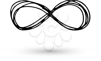 Infinity symbol hand drawn with ink brush. Thin line scribble icon. Modern doodle grunge outline. Cycle, endless, life concept. Graphic design element for card, logo, tattoo. Vector illustration