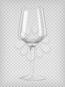 Empty wine glass. Transparent realistic vector illustration.