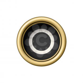 Letter O. Vintage golden typewriter button isolated on white background. Graphic design element for scrapbooking, sticker, web site, symbol, icon. Vector illustration.