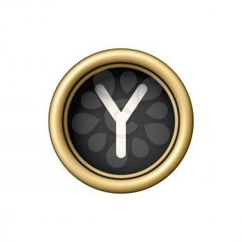 Letter Y. Vintage golden typewriter button isolated on white background. Graphic design element for scrapbooking, sticker, web site, symbol, icon. Vector illustration.