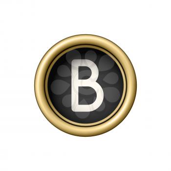 Letter B. Vintage golden typewriter button isolated on white background. Graphic design element for scrapbooking, sticker, web site, symbol, icon. Vector illustration.