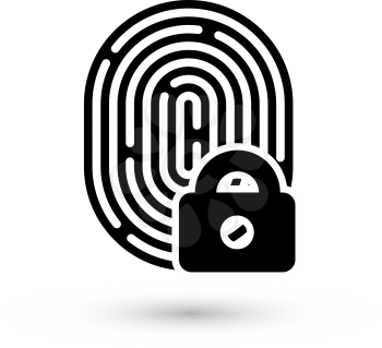 Fingerprint with lock linear icon. Security measure, preventing crime, checking identity, electronic reading concept. Graphic design element. Isolated on white background. Vector illustration