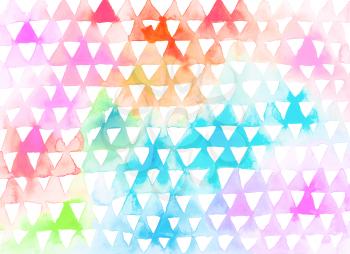 Watercolor background. Hand painted aquarelle pattern with ombre triangles. Graphic design element for web, baby room wallpaper, scrapbooking, baby shower and wedding invitation, birthday card, poster
