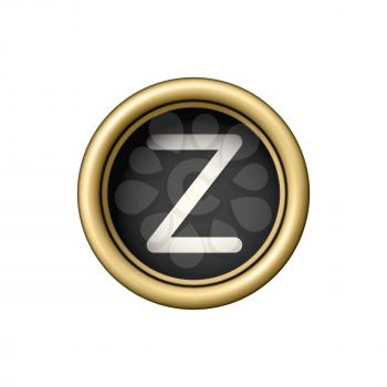 Letter Z. Vintage golden typewriter button isolated on white background. Graphic design element for scrapbooking, sticker, web site, symbol, icon. Vector illustration.
