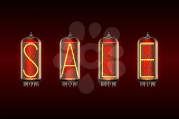 SALE word on retro-styled nixie tube indicator lamp, includes transparency. Vector illustration.