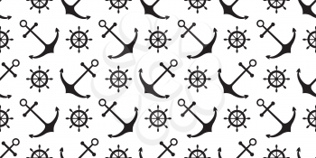 Nautical minimalistic seamless pattern with anchors and ship wheels. Vector illustration