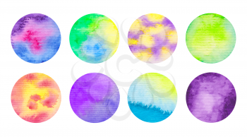 Set of hand painted watercolor circles with gradient wash. Vector illustration isolated on white background