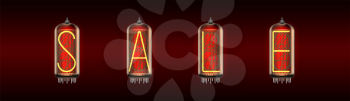 SALE word on retro-styled nixie tube indicator lamp, includes transparency. Vector illustration.