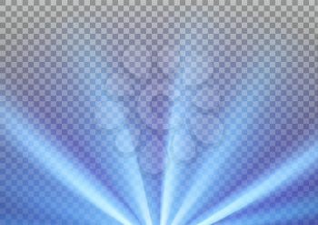 Blue colored rays with color spectrum flare. Abstract glaring effect with transparency. Vector illustration