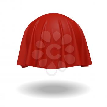 Ball or sphere covered with red fabric material, isolated on white background. Surprise, award and presentation concept, revealing hidden object or raising the curtain. 3D illustration.