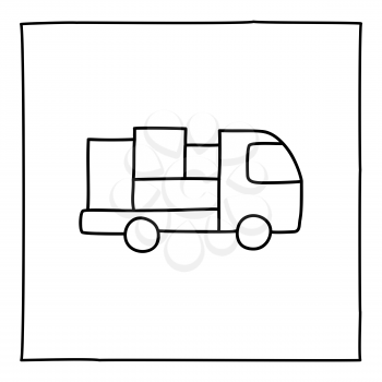 Doodle truck icon, hand drawn with thin line, isolated on white background. Vector illustration.