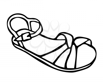 Doodle summer sandals hand drawn in line art style with ink brush. Vector illustration isolated on white background