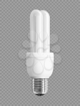Energy saving light bulb on transparent background. Realistic vector illustration.