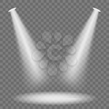 Transparent stage spotlights or tudio illumination mock up. Vector illustration.