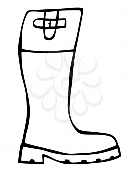 Doodle fashion cowboy boot hand drawn in line art style with ink brush. Vector illustration isolated on white background