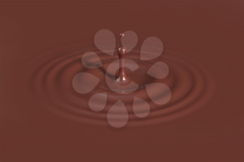 Drop of coffee or melted chocolate falling down and creating round ripples with a swirl. Top view. Vector illustration